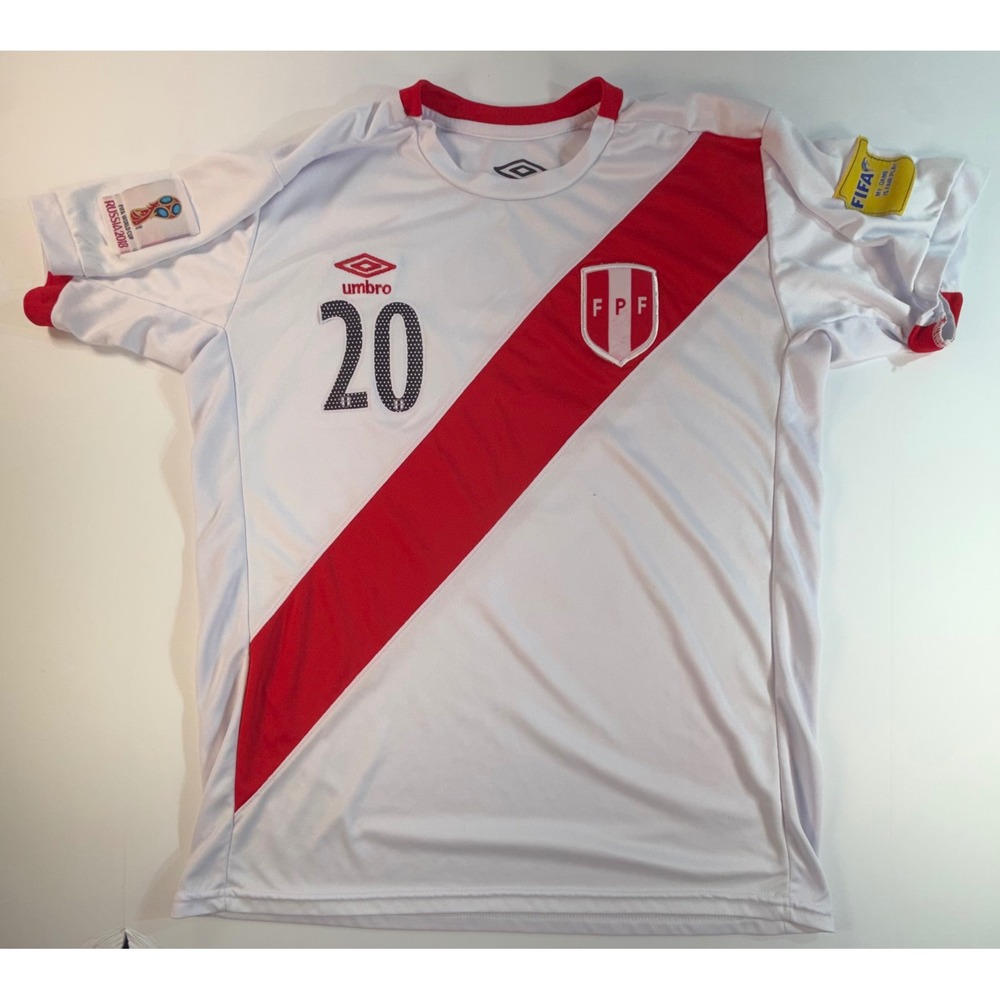Umbro Peru 2018 World Cup Flores 20 Soccer Jersey Mens Medium White Red FPF